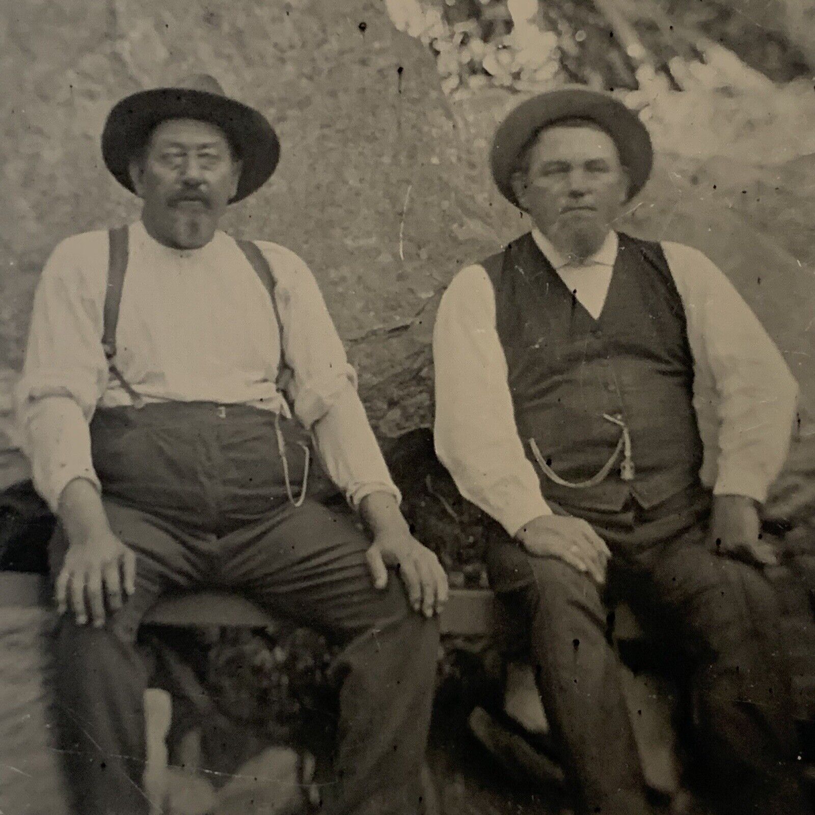 Antique Tintype Photograph Handsome Mature Burly Man Men Cowboy Hat Prospectors?