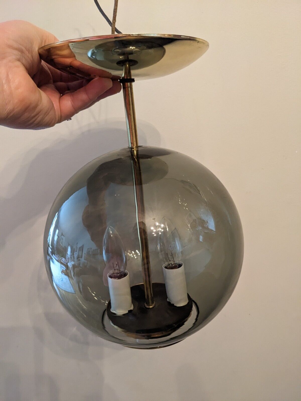 Pair 2 1960's Mid Century Hanging Globe Pendant Ceiling Lights EXCELLENT COND