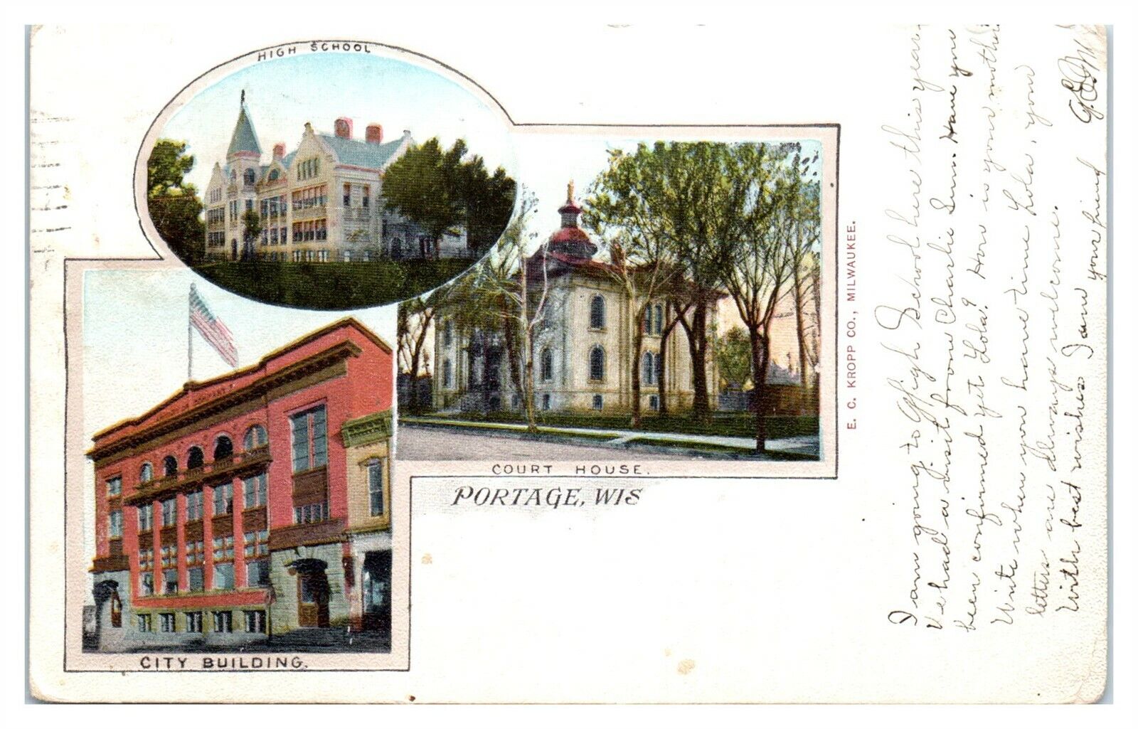 1909 Portage, WI Multiview Postcard *6U1