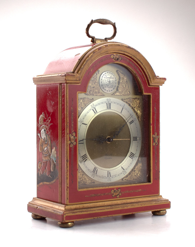 Elliott London Chinoiserie Bracket Clock Red Cinnabar Gold Hand Painted