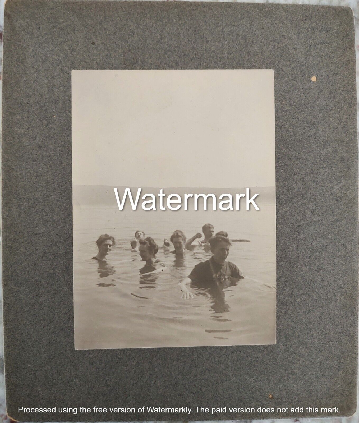 Cabinet Card Photo Women Men Swimming Lake c1900