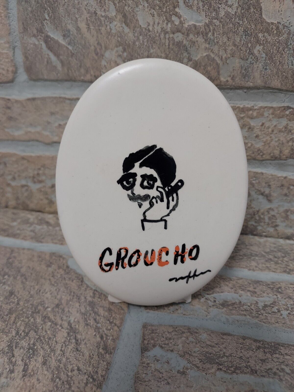 Groucho Marx Ceramic Oval Desk Sitter Hand Painted Signed