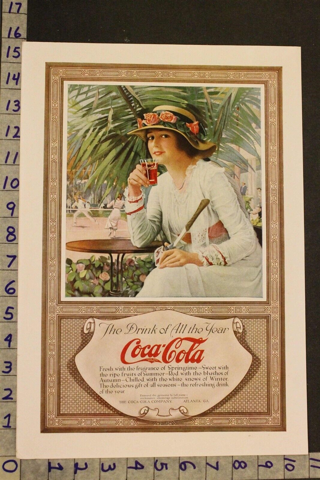1917 FOOD POP SODA GLASS COCA-COLA TENNIS COURT BEAUTY COMPANIES DRINK AD SM86