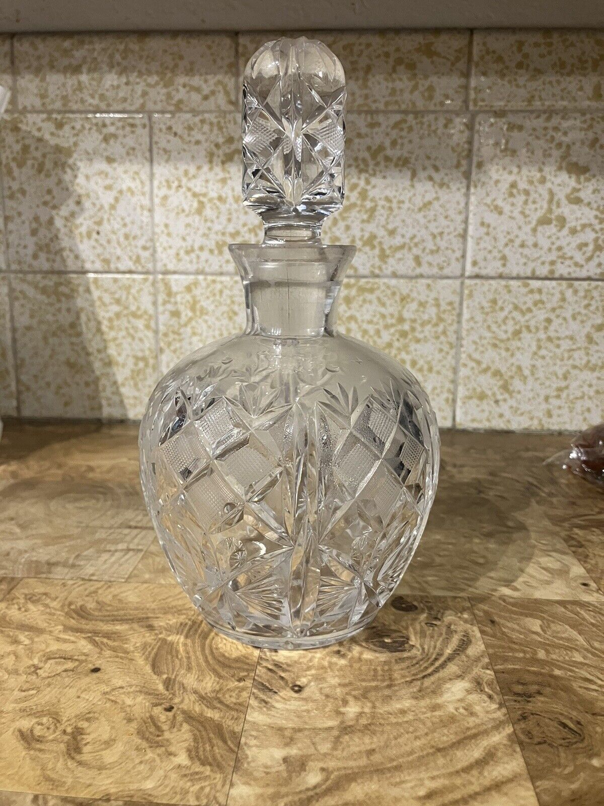 Vintage Glass Perfume Decanter Bottle Oblong round Stopper Cut Glass Crystal