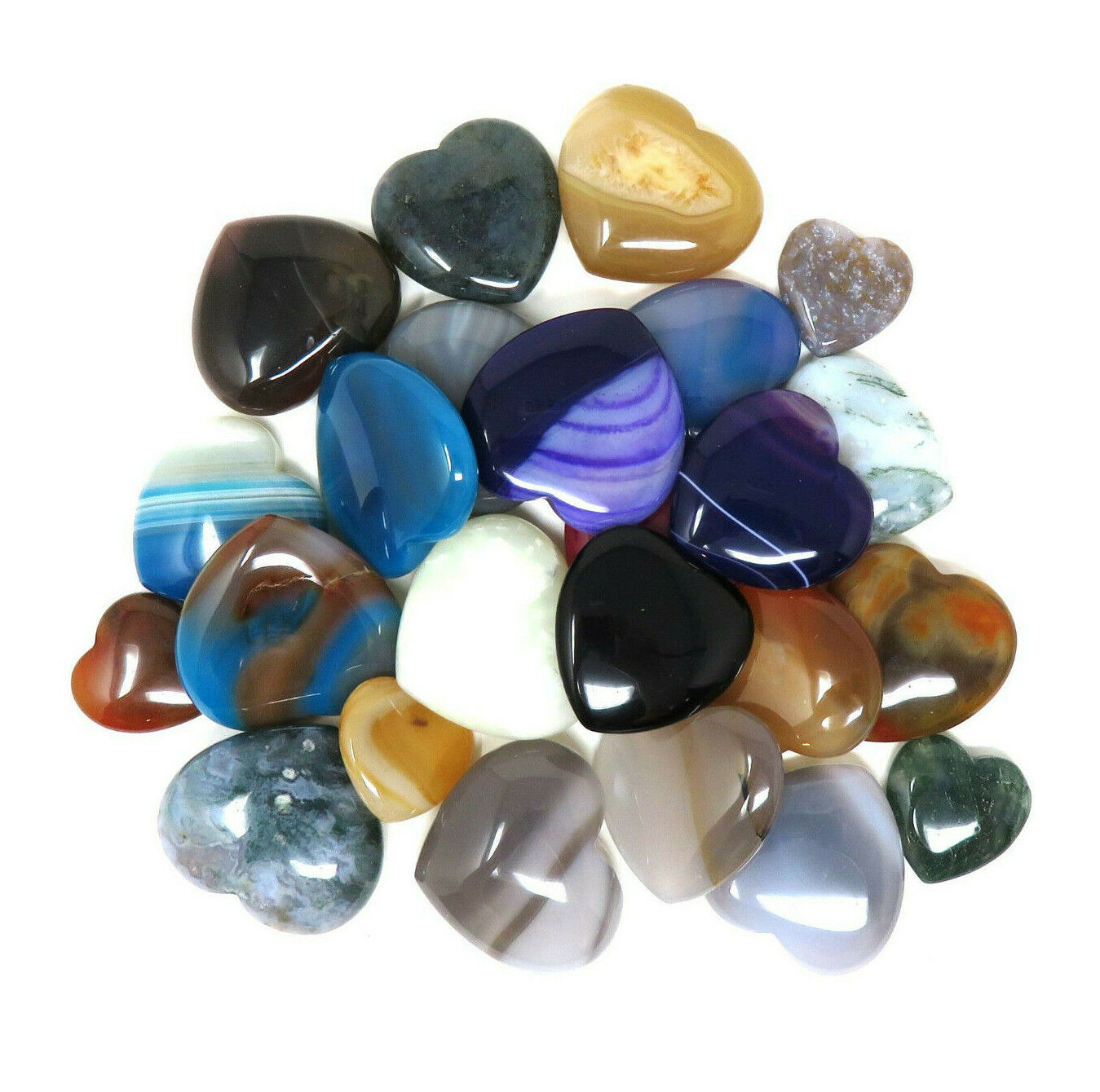 Set of 20 Mixed Agate Stone Hearts - Various Sizes - Random