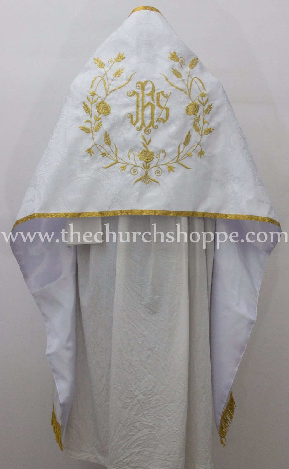 NEW WHITE Humeral Veil with IHS embroidery,voile huméral,velo omerale