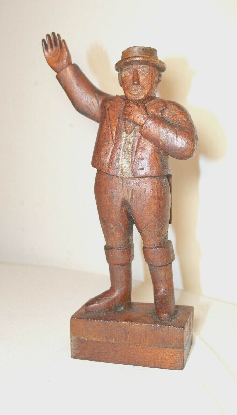 antique 1871 Folk Art hand carved wood figural man sculpture statue figure 19thc
