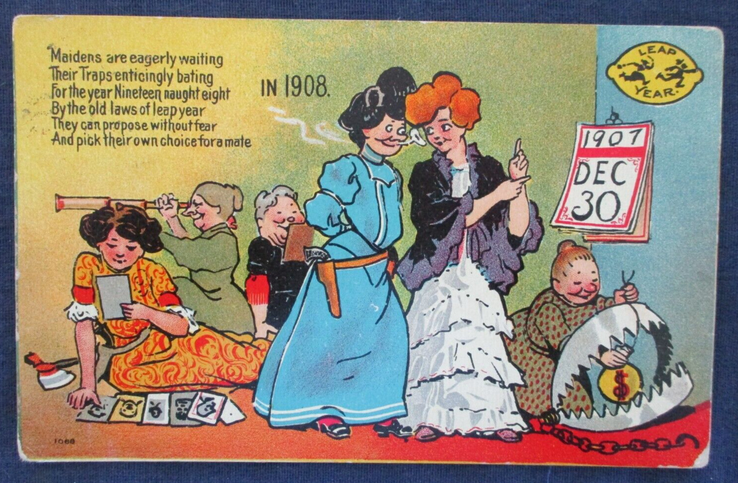 1908 Leap Year Comic Greeting Postcard Millersburg Kentucky Cancel