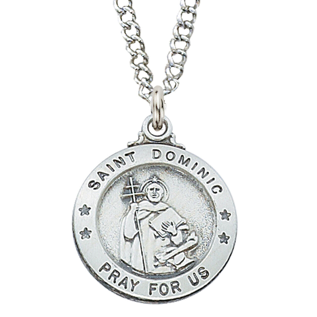 Saint Dominic Necklace Sterling Silver Medal 20 Inch Pendant Christian Chain