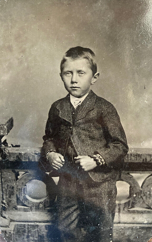 Antique 19th C Tintype Victorian Civil War Era Photo Photograph Kid Spirited Boy