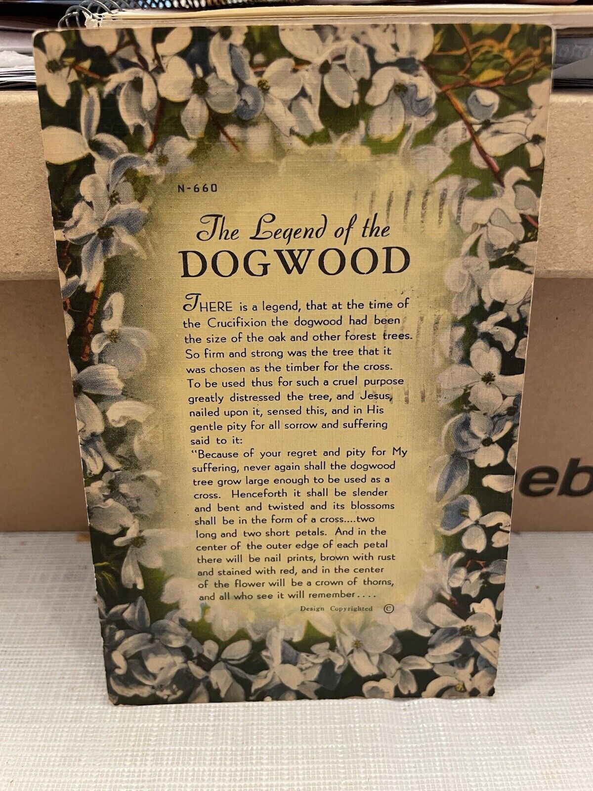 Vtg Postcard Linen The Legend Of The Dogwood 1951