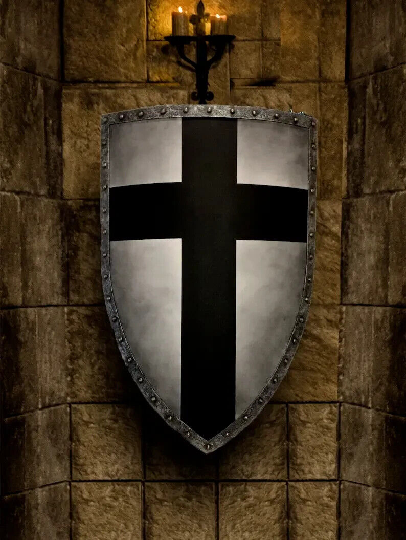 Medieval Crusader Shield Battle Knight Warrior Templar black Cross Design Shield