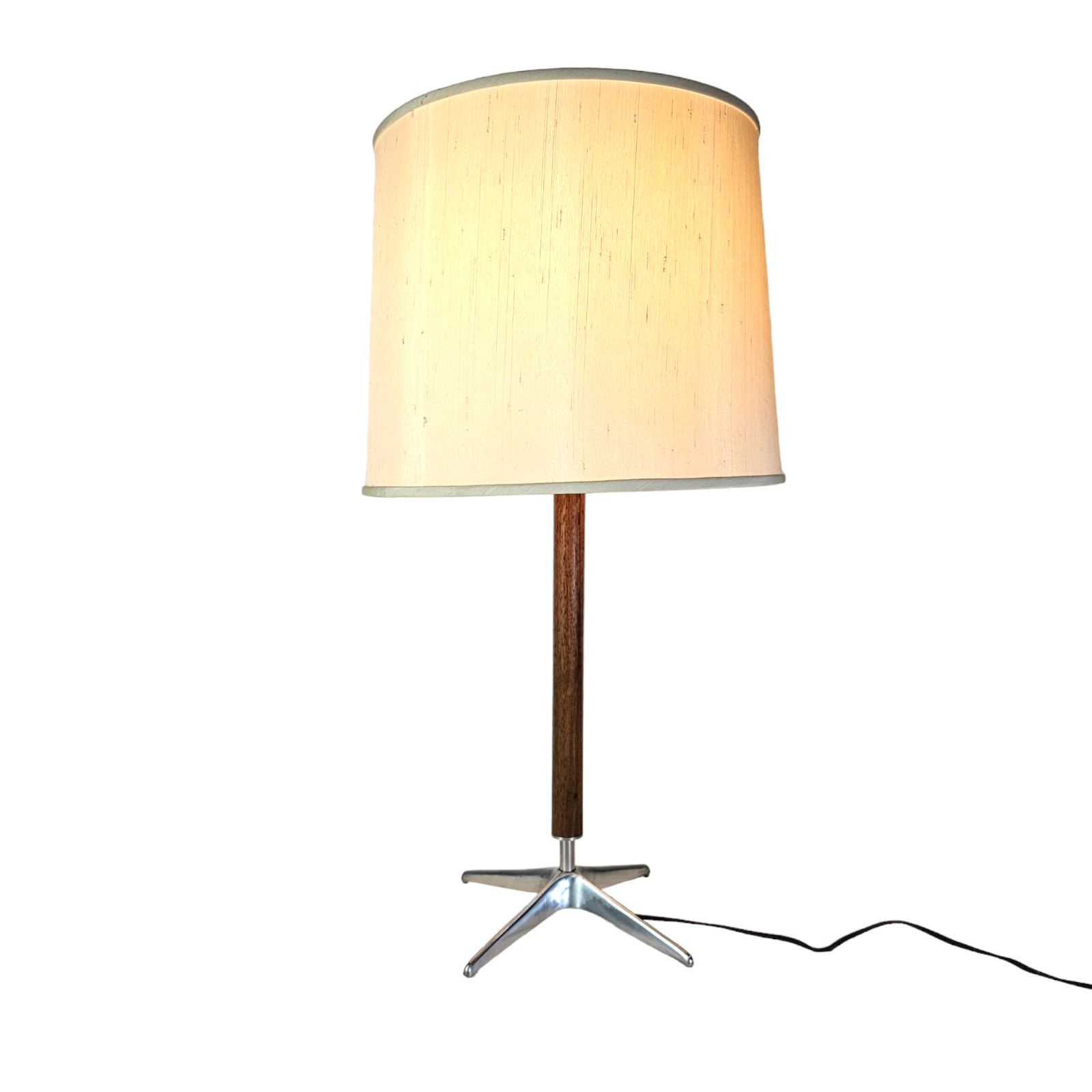 Mid Century Walnut and Brushed Aluminum Table Lamp Attributed Gerald Thurston