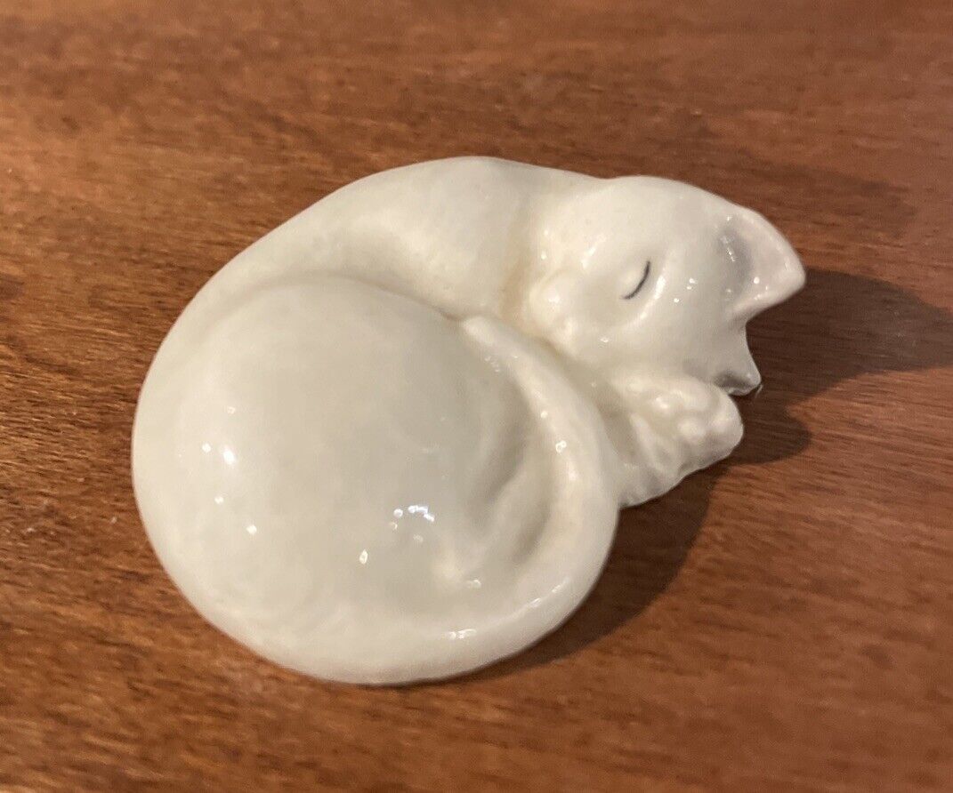 White Sleeping Cat Figurine 1.5”