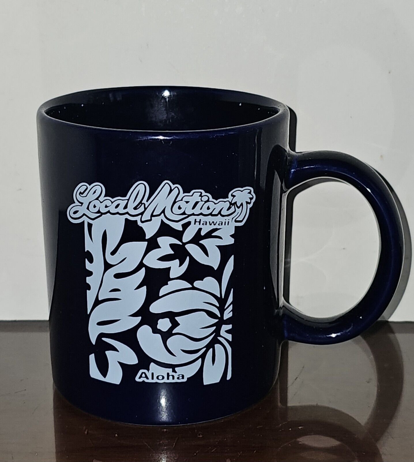 RARE Vintage Local Motion Surf Hawai\'i Aloha Dark Blue Floral Mug Cup-GUC