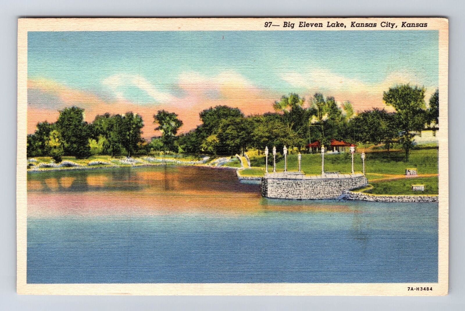 Kansas City KS-Kansas, Big Eleven Lake, Antique, Vintage Postcard