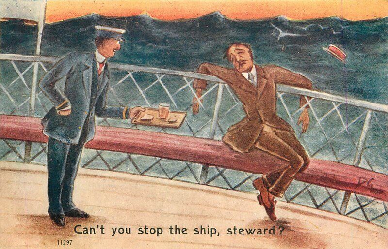 Artist Impression C-1930s Seasick Man Ocean liner Postcard Comic Humor 1904