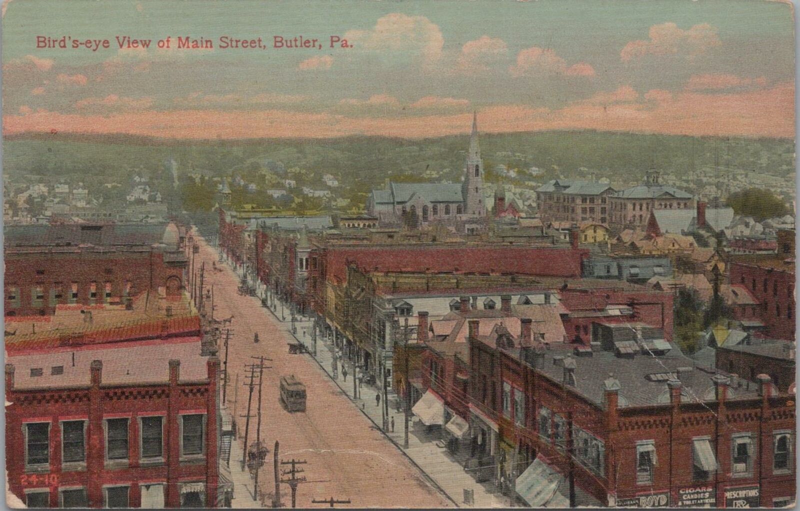 Postcard Bird\'s Eye View of Main Street Butler PA 