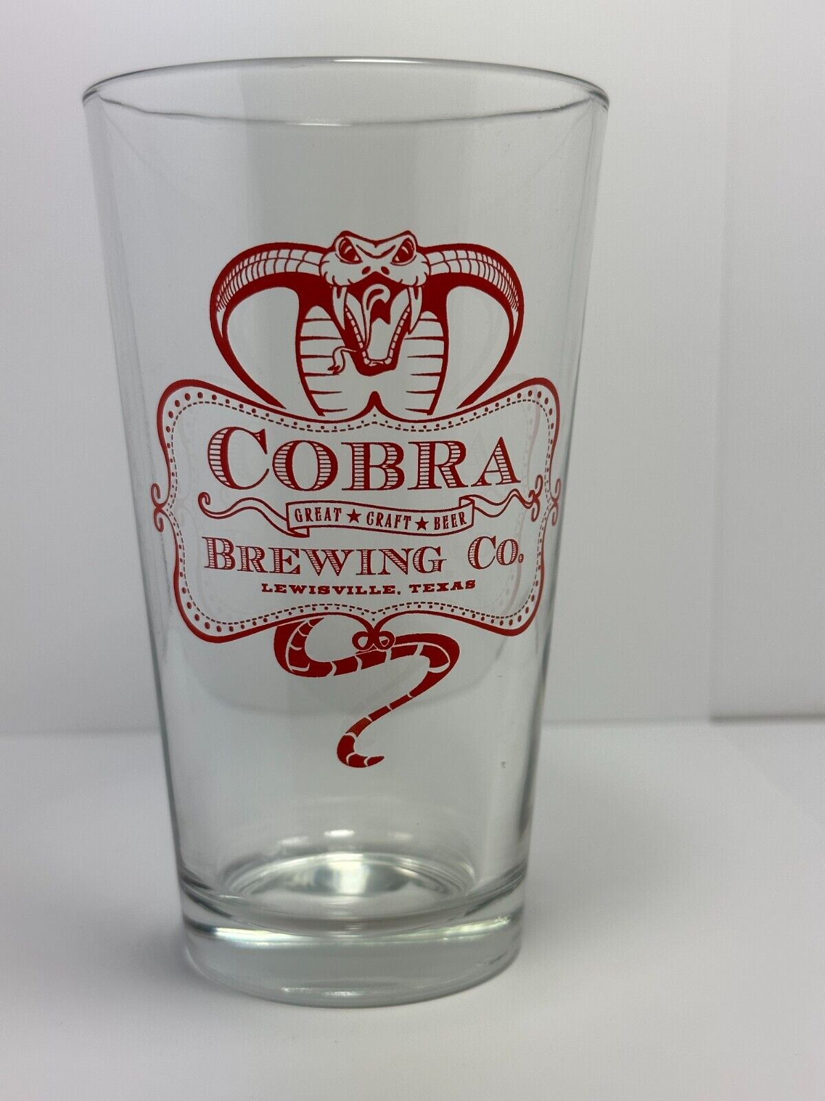 Cobra Brewing Company Red Snake Logo Craft Beer Pint Shaker Glass TEXAS Snake