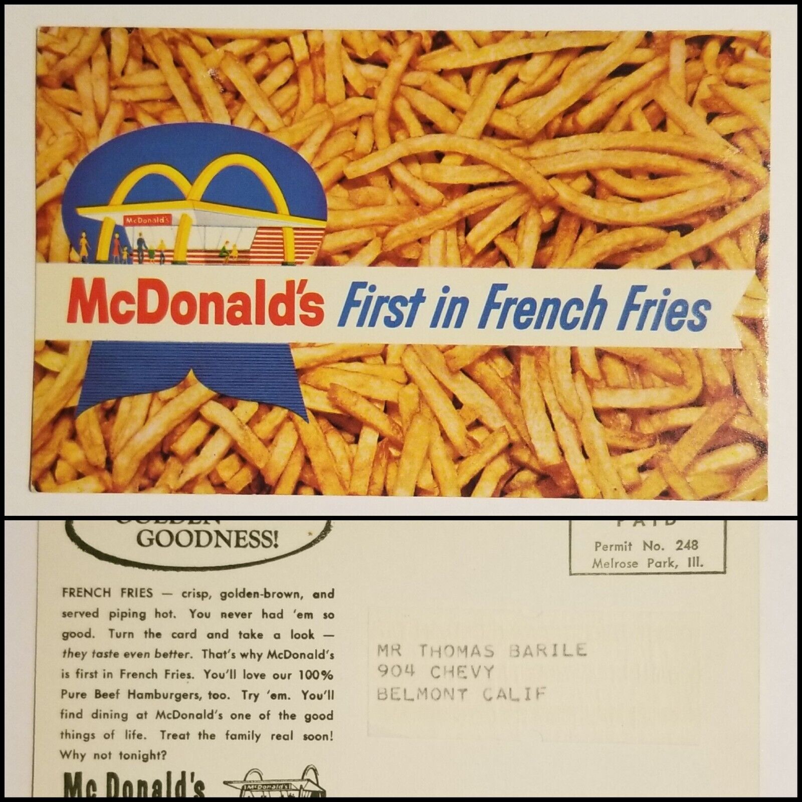 Early 1960\'s McDonald\'s First in French Fries Postcard