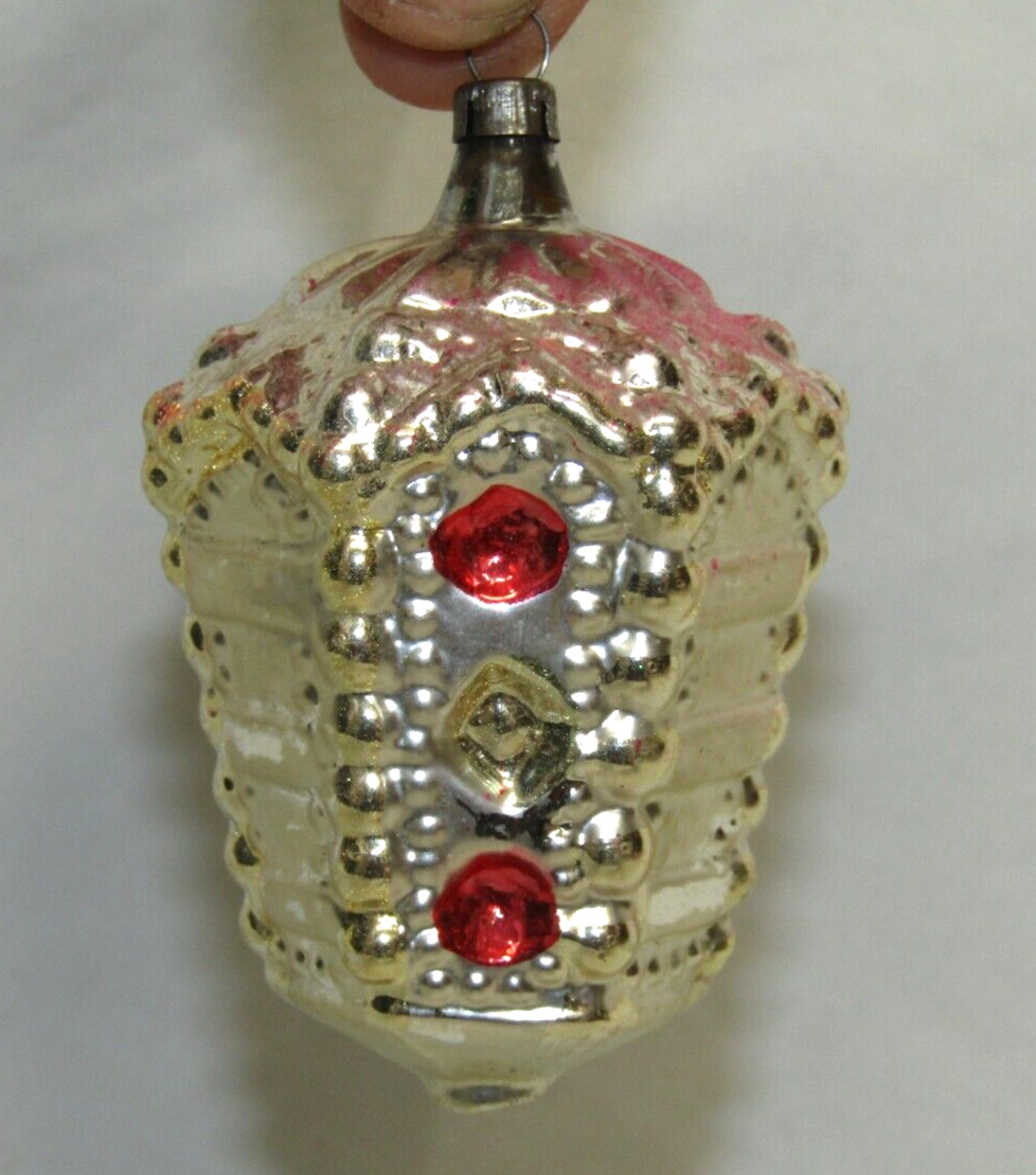 German Antique Silver Glass Bumpy Lantern Vintage Christmas Ornament 1930's