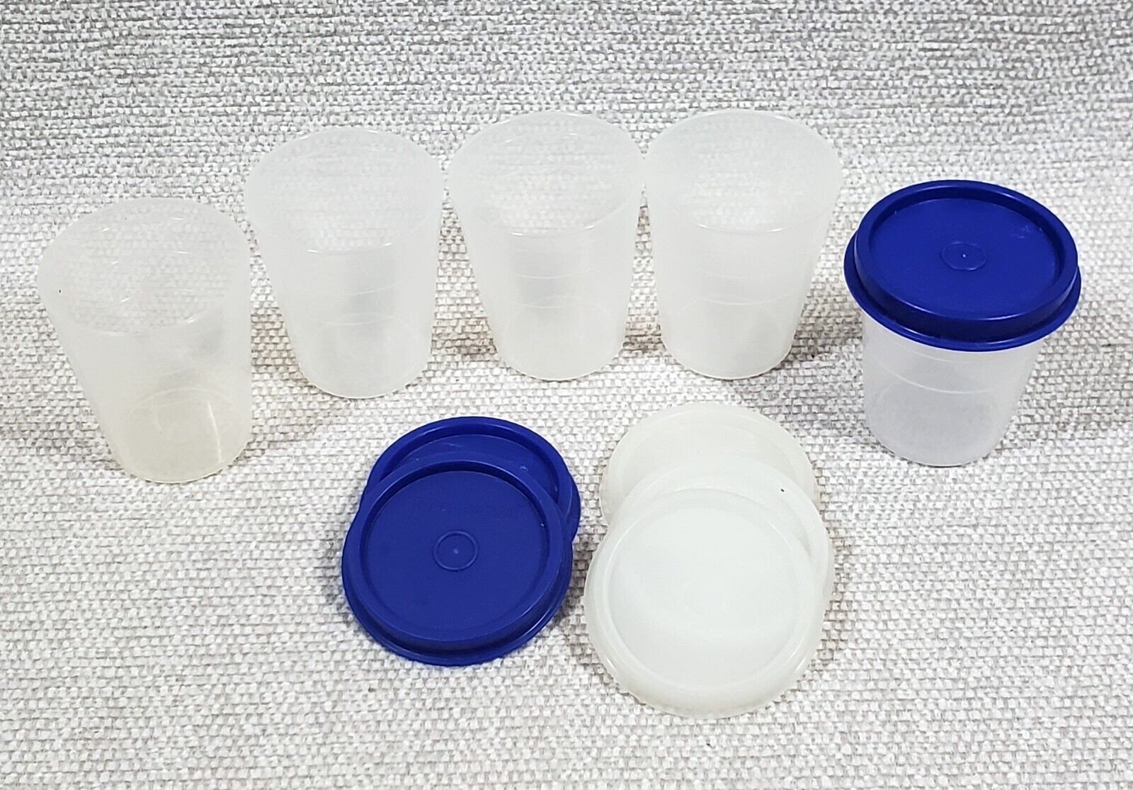 TUPPERWARE 5 Midget Containers 101-26 with Blue & Clear Lids 2 oz. UNUSED