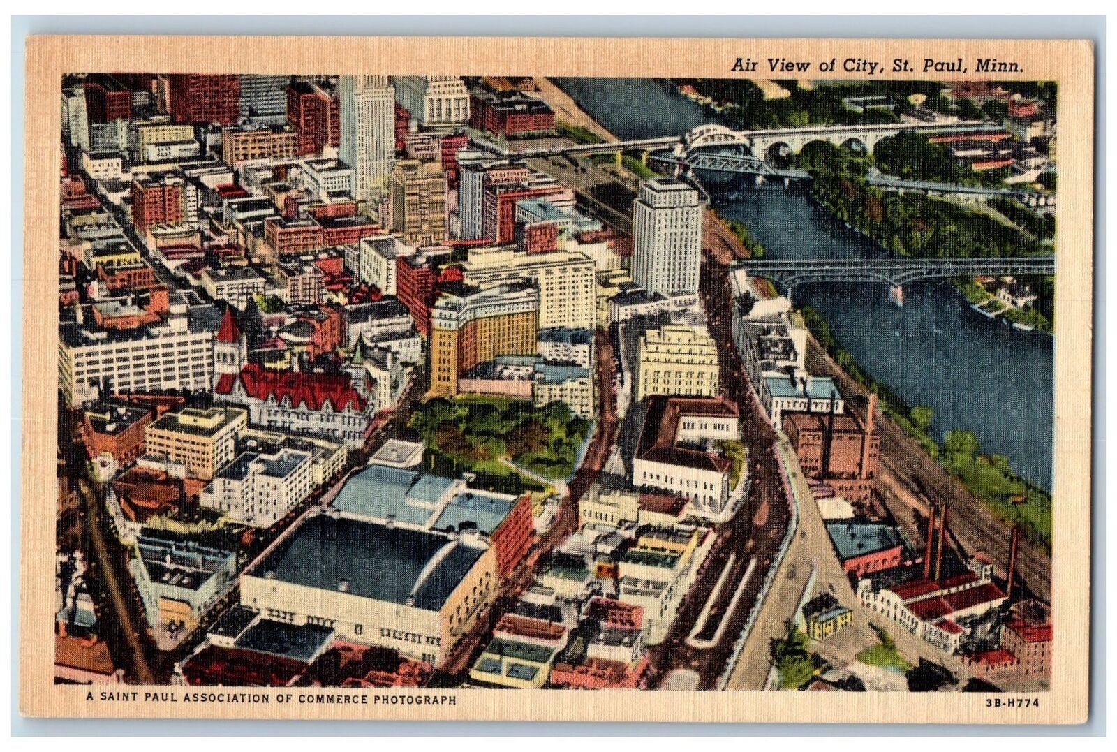 c1940\'s Air View Of City Downtown District Municipal St. Paul Minnesota Postcard
