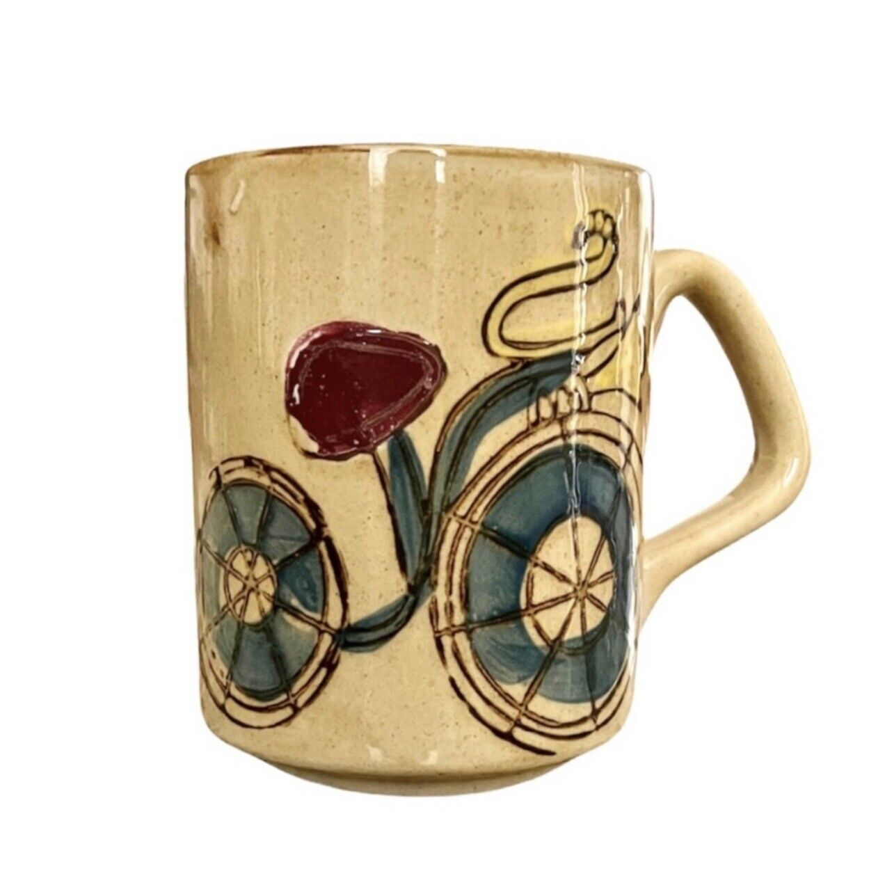 Vintage Otagiri Mug Hand painted 60s 70s Bicycle Horn Wheat Tan Glazed
