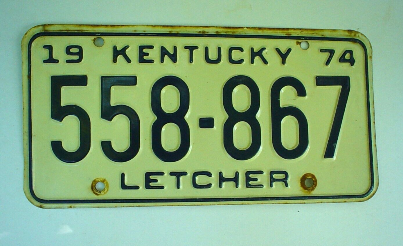 Old 1974 Kentucky License Plate 558-867 Embossed Vintage Letcher County