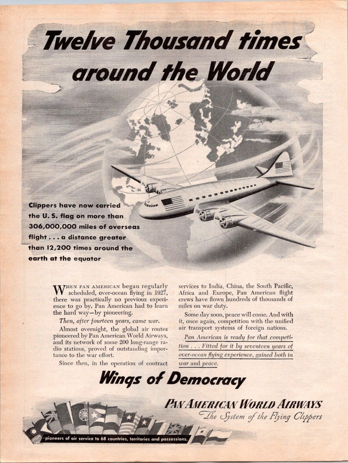 VINTAGE 1944 PAN AMERICAN WORLD AIRWAYS PRINT AD