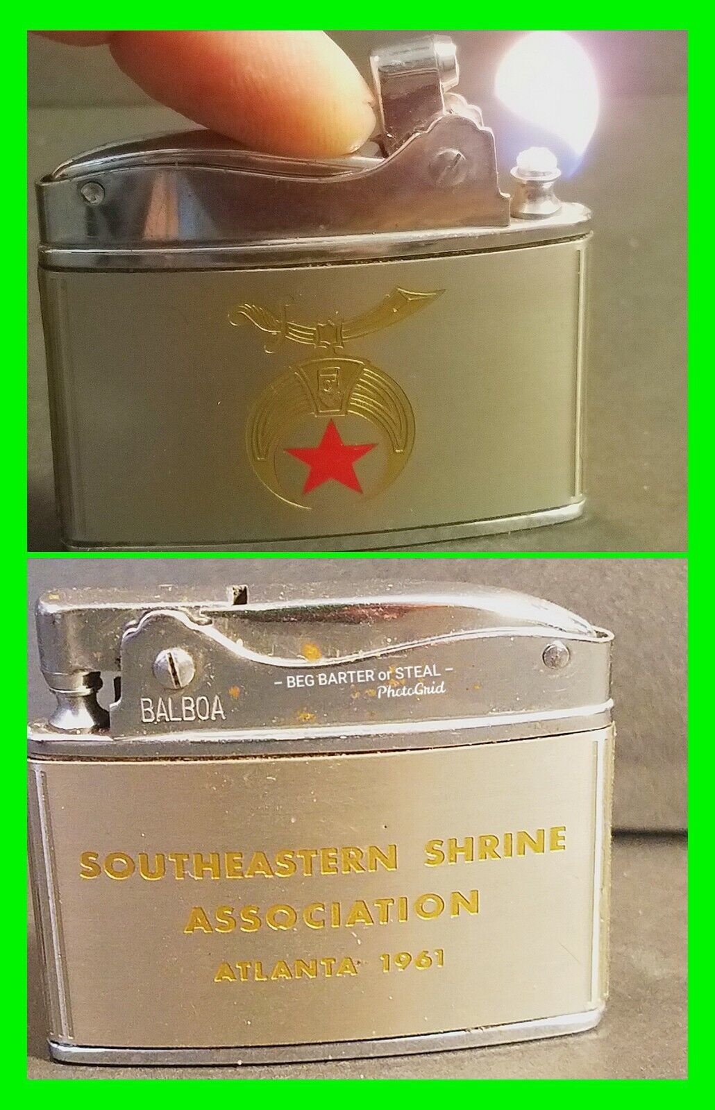 Vintage 1961 Shriner\'s Masonic Lighter Atlanta, GA ~ Excellent & Working Cond.
