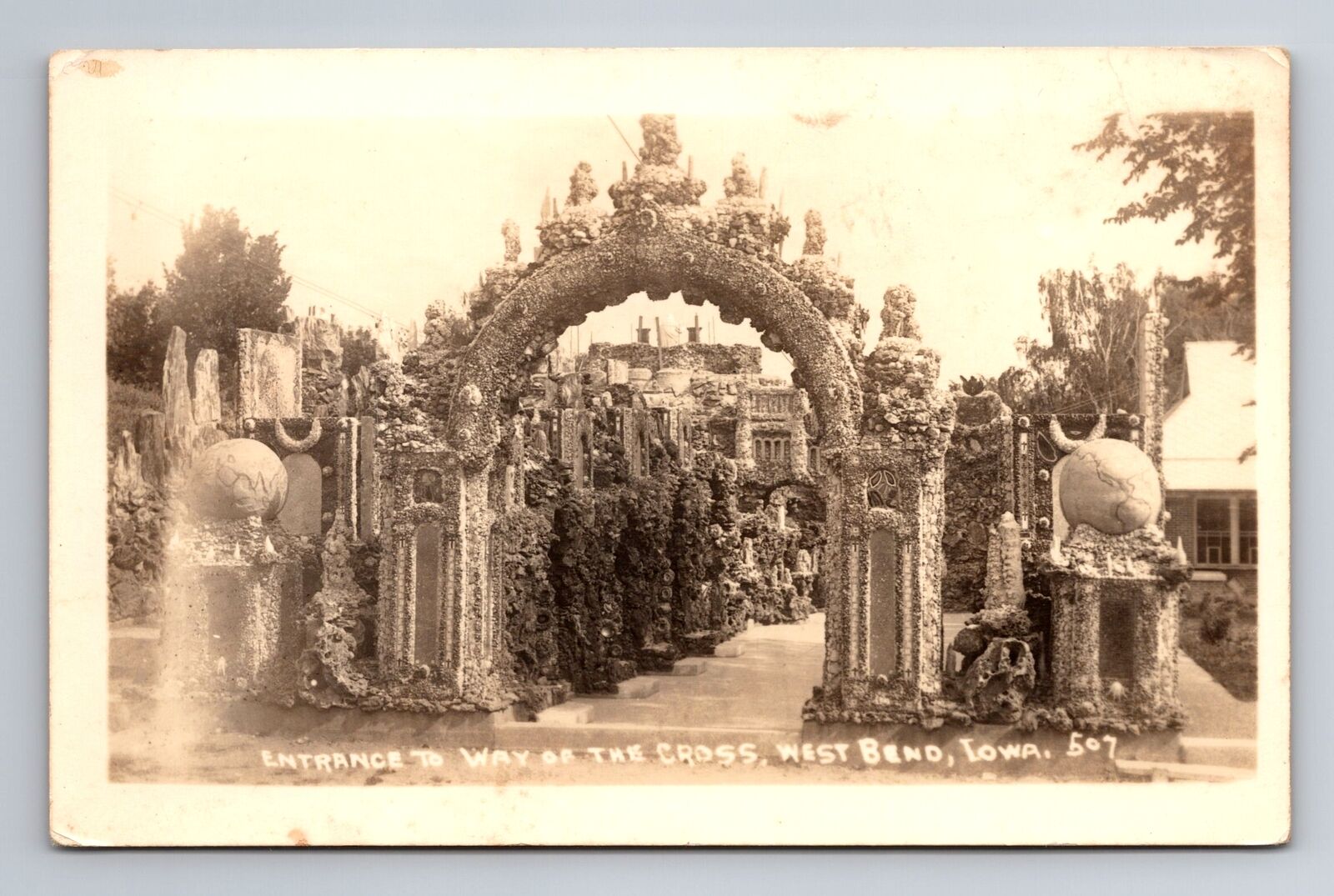 West Bend IA-Iowa RPPC, Entrance To Way Of The Cross, Antique, Vintage Postcard