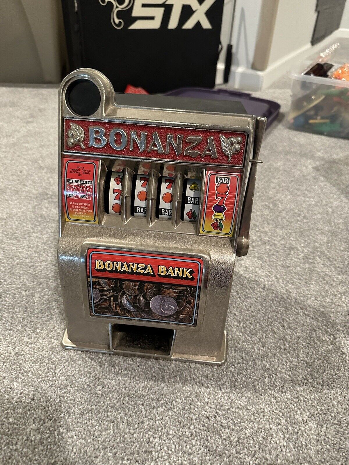 Rare Vintage Bonanza Toy Slot Machine Style Coin Bank Money Bank 