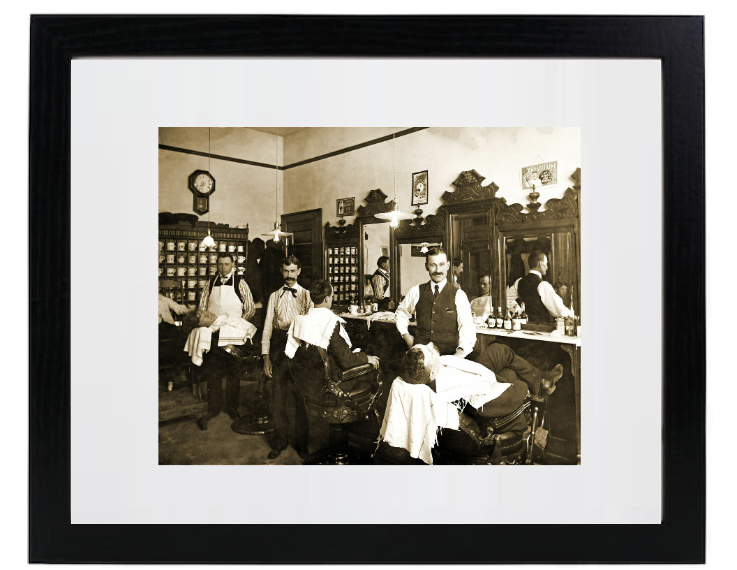 1903 Rudy Sohn\'s Barber Shop Junction City Kansas Matted & Framed Picture Photo