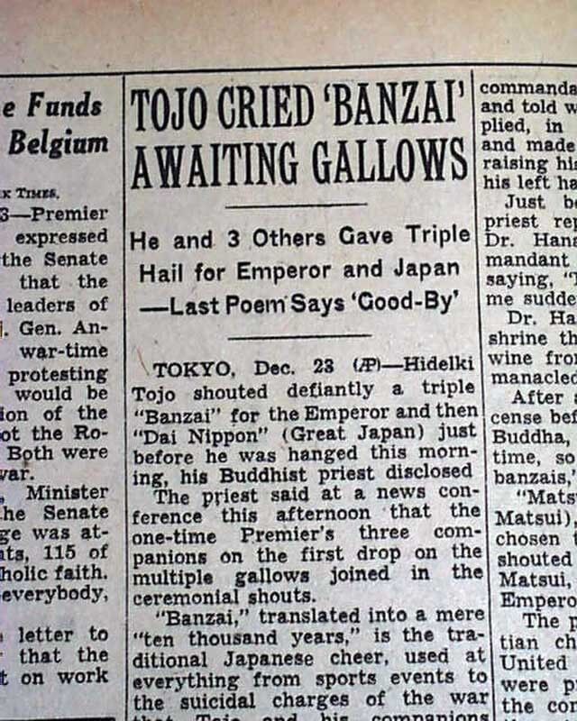 HIDEKI TOJO Imperial Japanese Army General EXECUTION Hanging 1948 Old Newspaper 