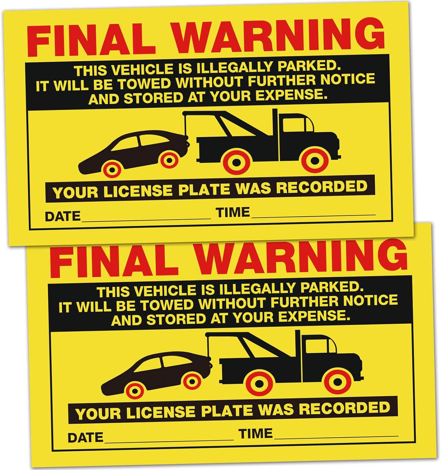 50 Final Warning Stickers, Parking Violation Notice Vehicle Is Illegally Parked 