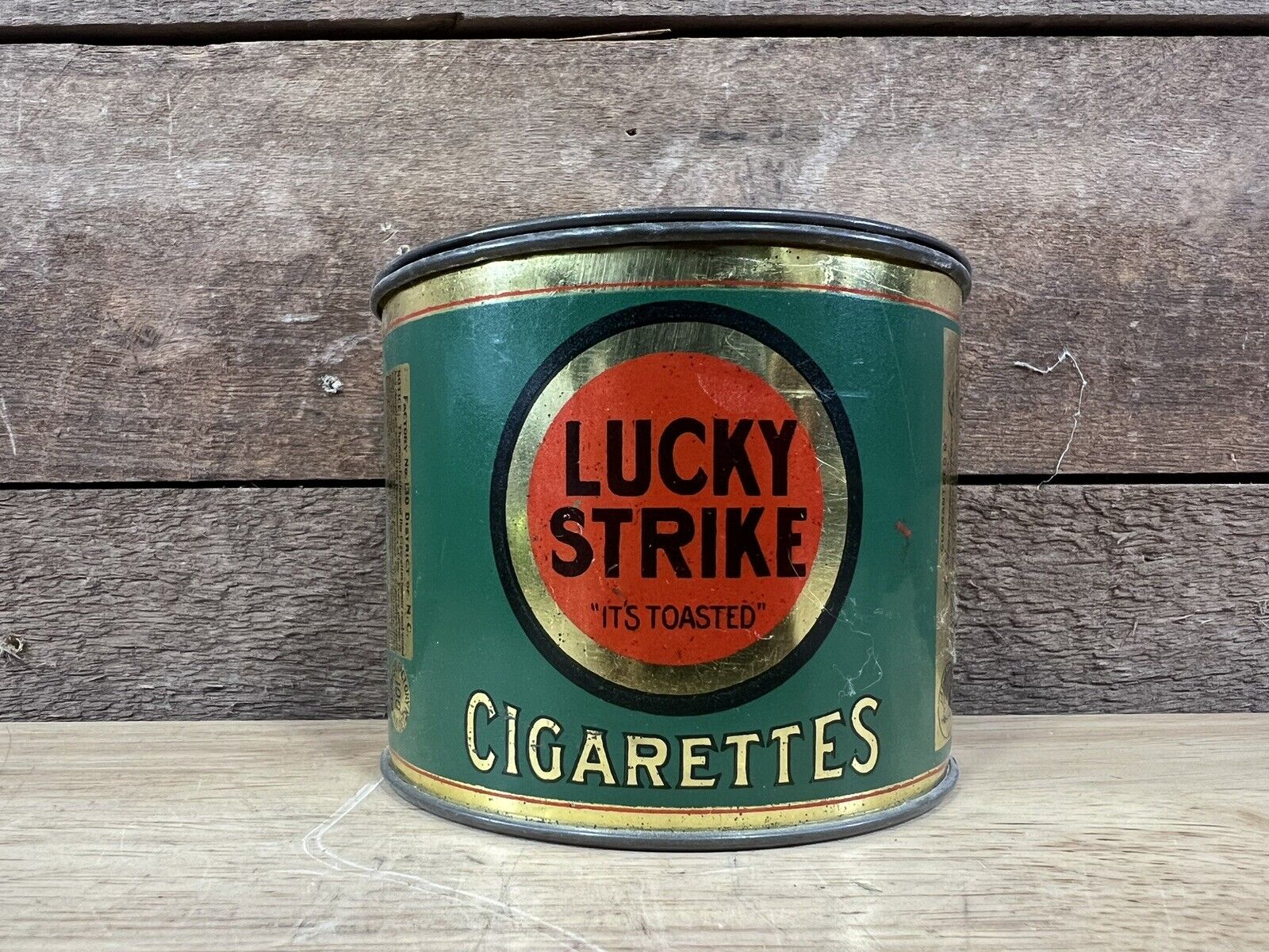 Vintage Lucky Strike Cigarettes Tobacco Round Tin Can 