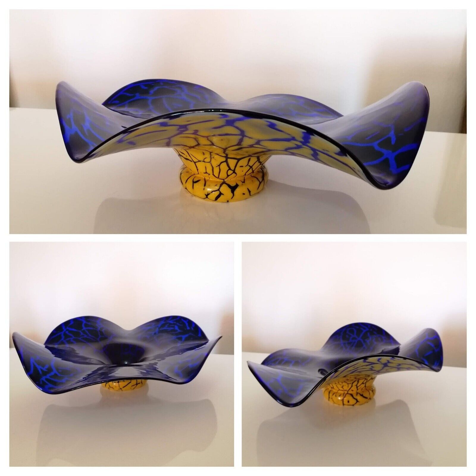 POSCHINGER Art Noveau IRRIDESCENT Glass Vase Blue Yellow Bohemian Glashütte