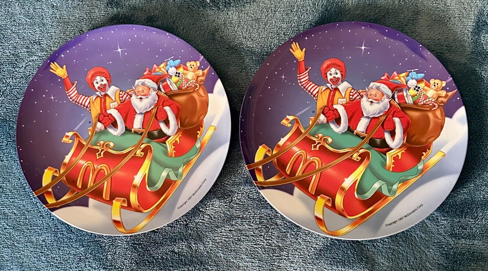 McDonald\'s 1997 Christmas Plates - Two Plastic - NEW, unused