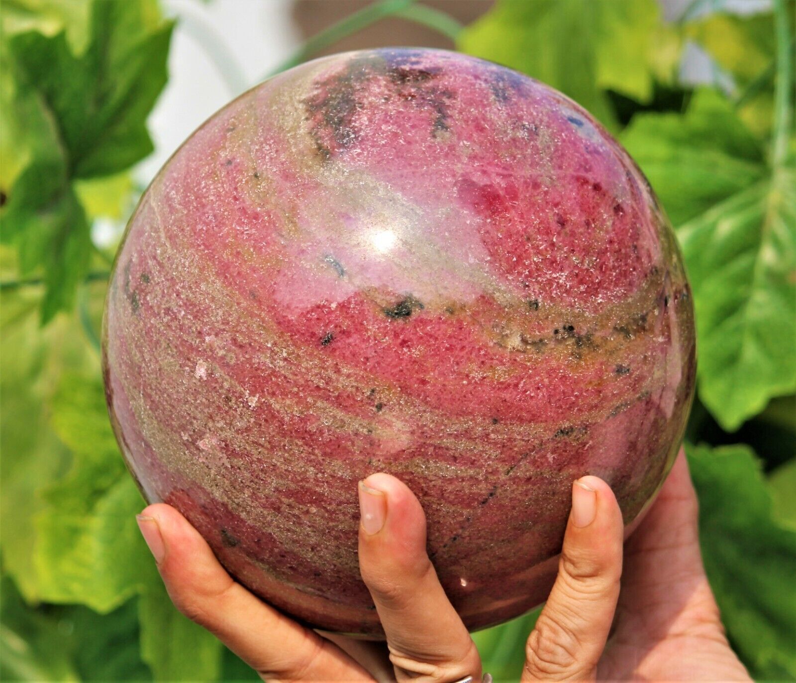 145mm Large Pink Rhodonite Crystal Healing Gemestone Stone Metaphysical Sphere