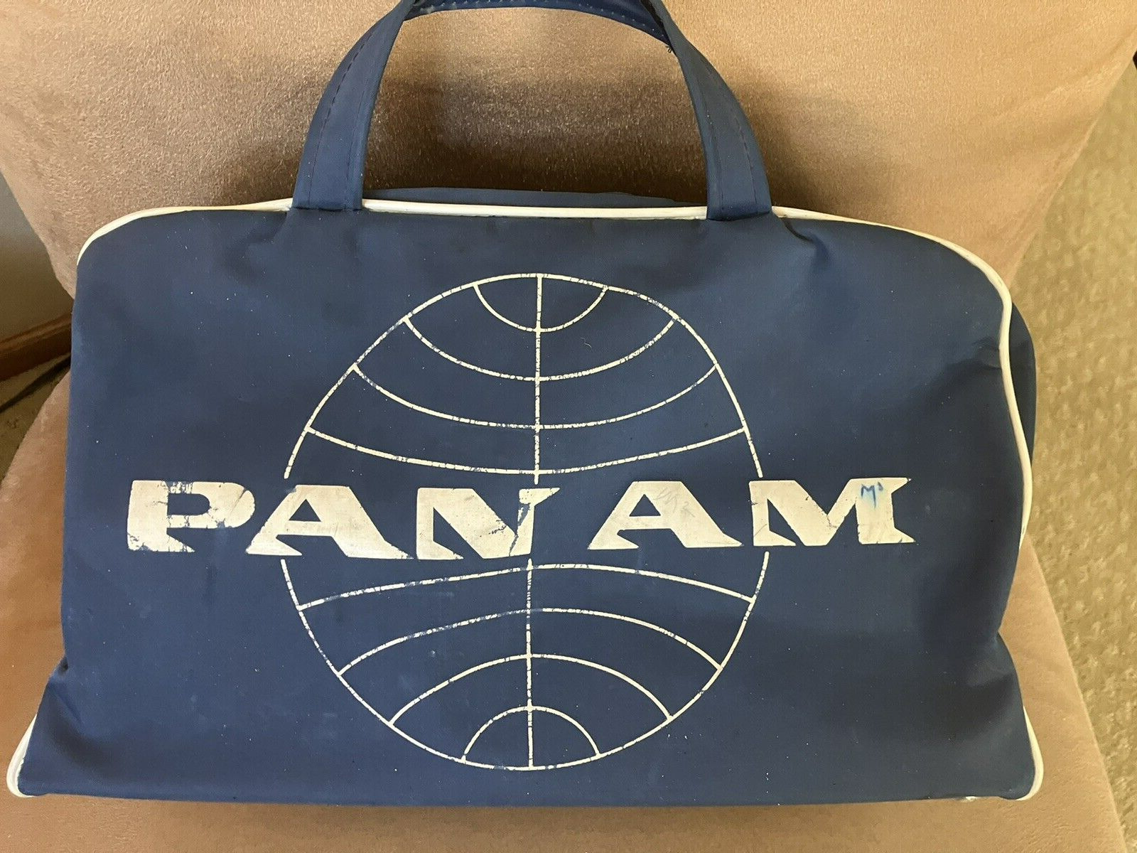 Vtg 1960's Pan Am Airline Carry On Hand Travel Bag Blue