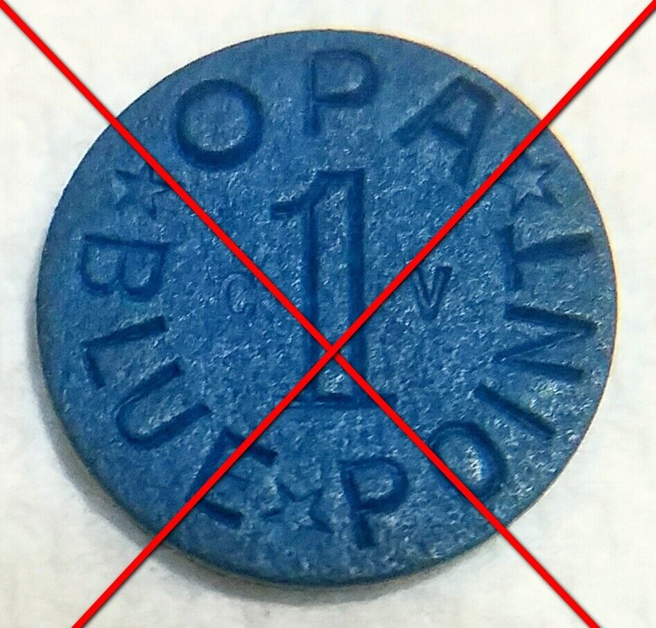 One OPA BLUE 1 Point RATION COIN / TOKEN (You Select), WW2, Uncirculated (UNC)
