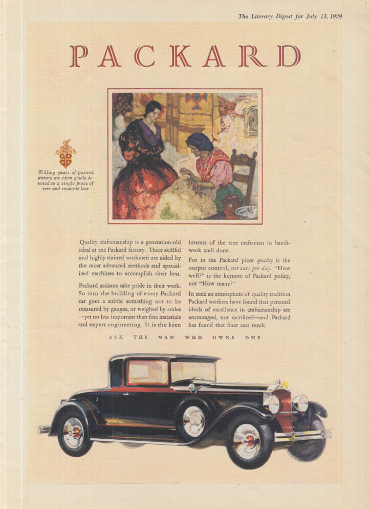 Quality craftsmanship a generation-old ideal - Packard Coupe ad 1929 LD