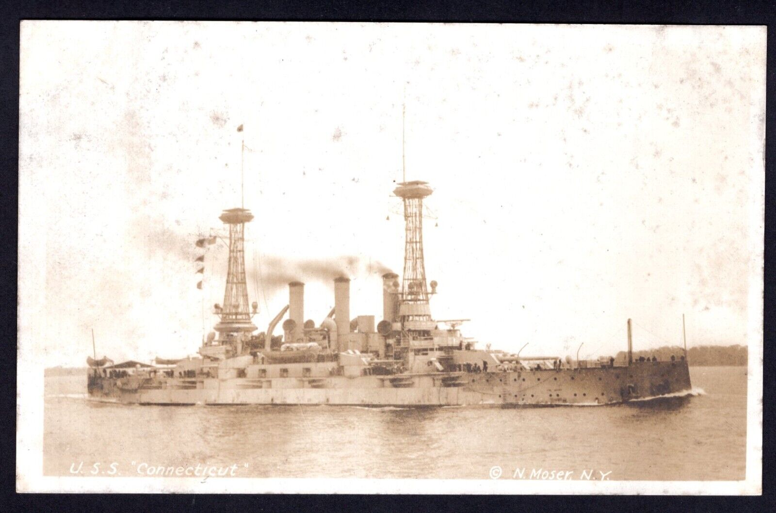USS Connecticut Battleship RPPC Real Photo Vintage Postcard Unused N. Moser NY