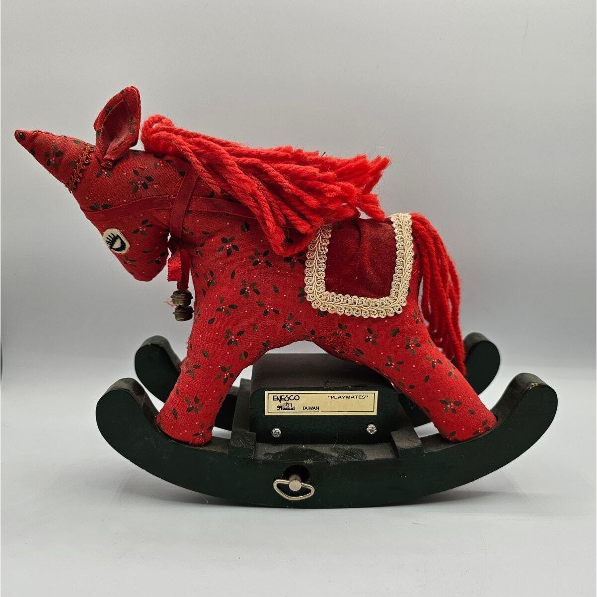 Vintage Enesco Unicorn Rocking Horse Wind Up Music Box \