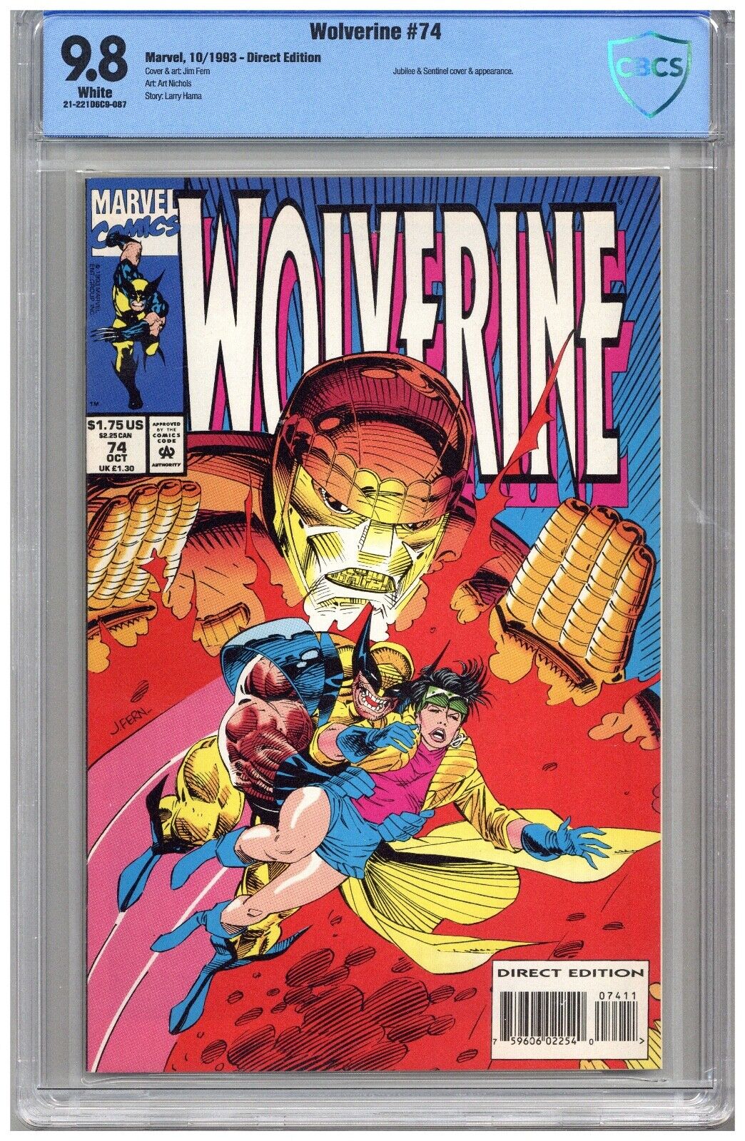 Wolverine  #74  CBCS  9.8  NMMT  White pgs  10/93  Jubilee & Sentinel cover & Ap