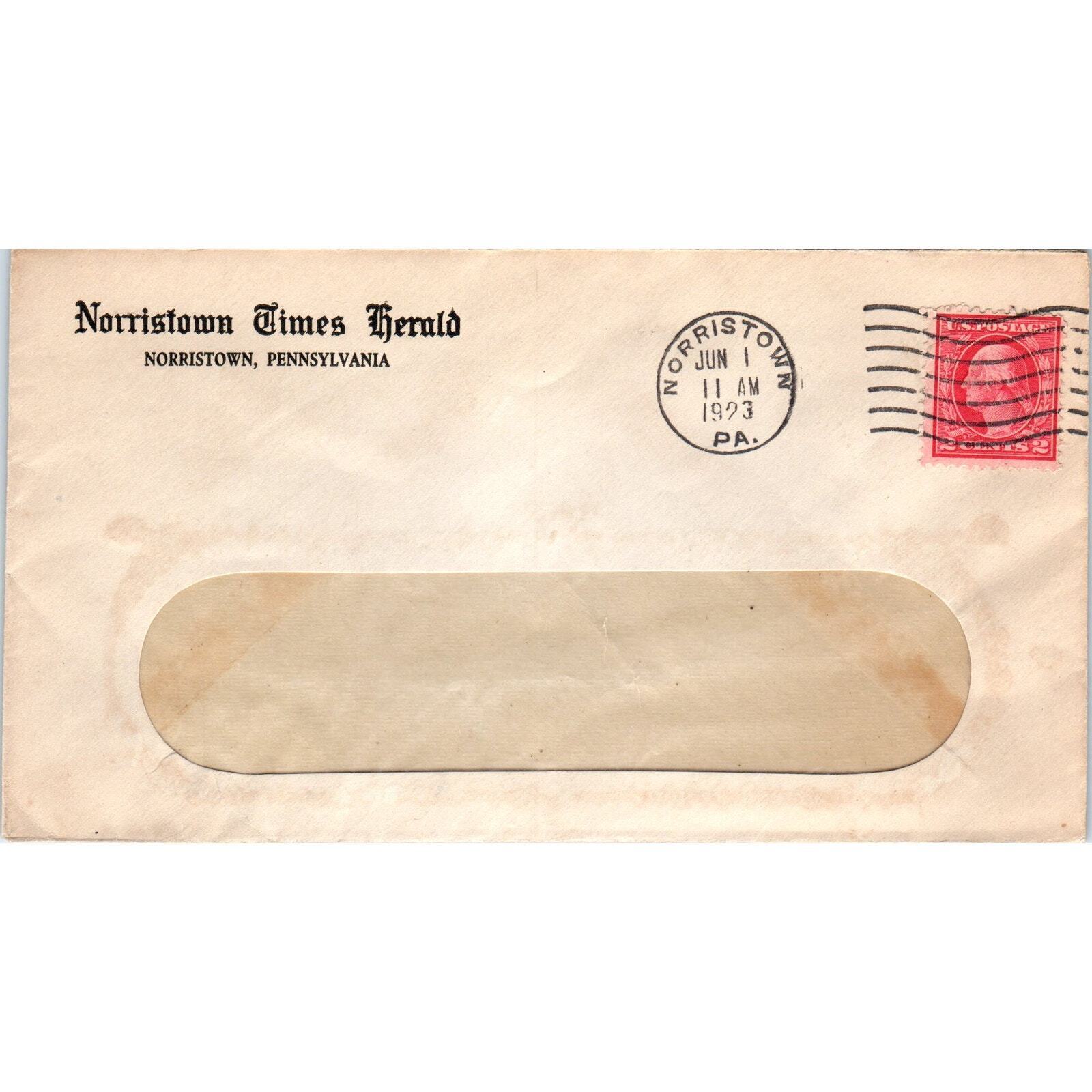 1921 Norristown Times Herald Pennsylvania Postal Cover Envelope TG7-PC1