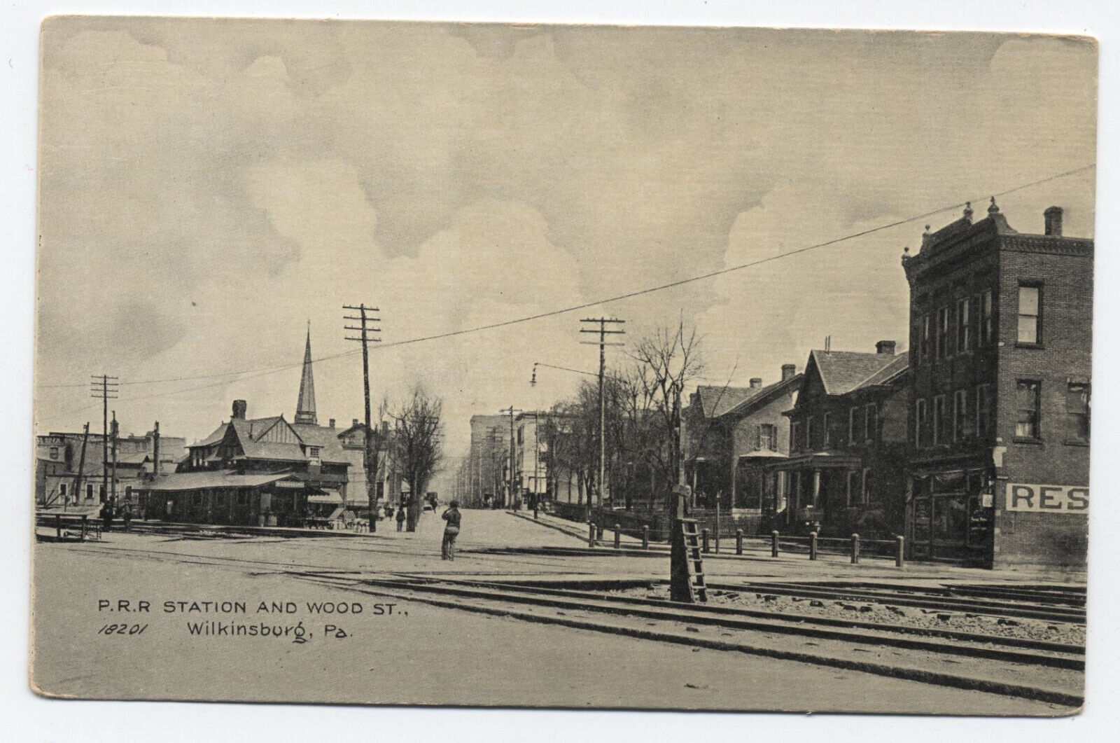 c1910 PRR Station and Wood St. Wilkinsburg PA postcard [S.2934]