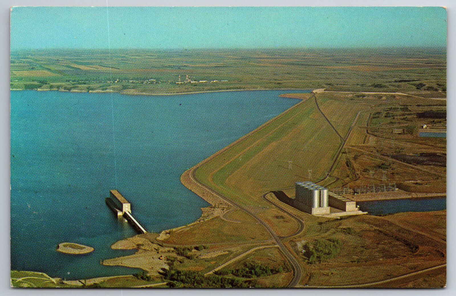Vintage Postcard ND Riverdale Garrison Dam Aerial View Chrome ~10486