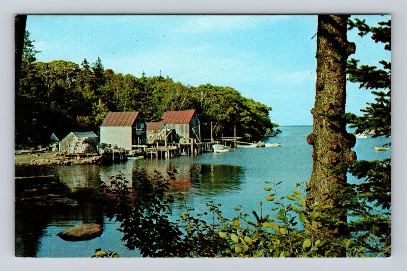 New Harbor ME-Maine, Fish Houses, Back Cove, Antique Vintage Souvenir Postcard